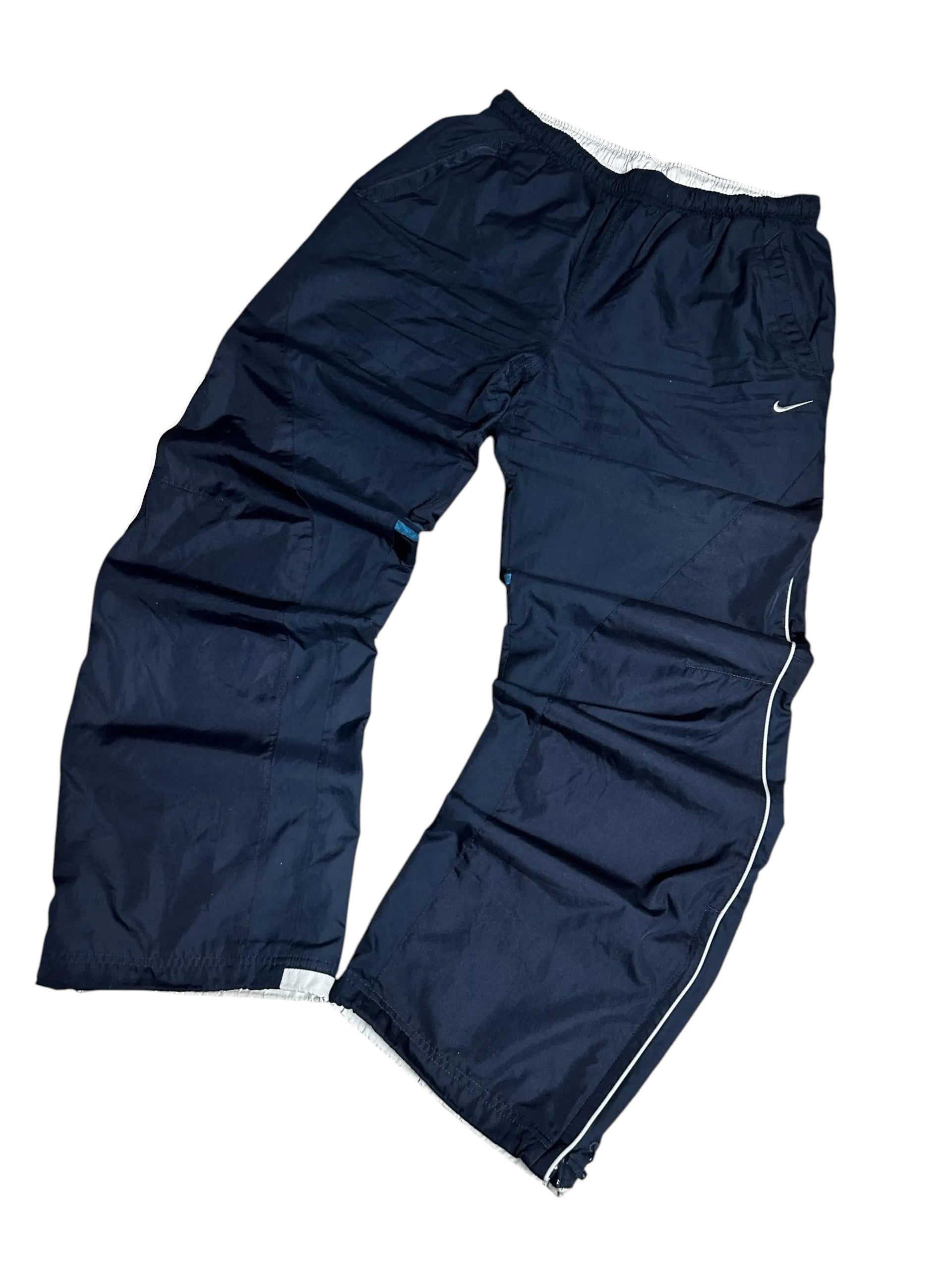Vintage Nike Athletische Trainingshose Marineblau – Weißes Paspelierungs- & Beindruck | Größe L