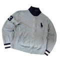 Polo Ralph Lauren Big Pony Strick Half-Zip Grey Vorderseite Varsity-Streifen