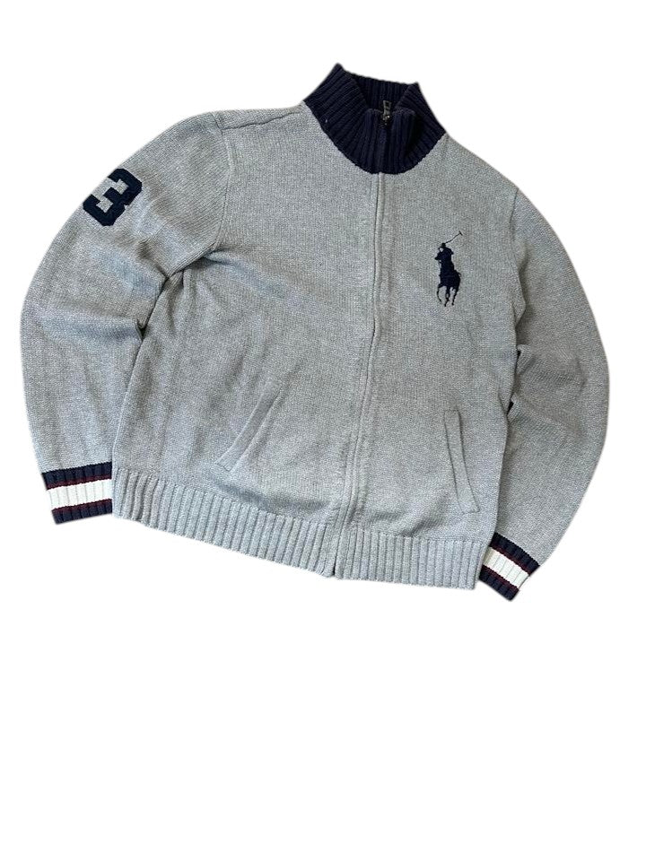 Polo Ralph Lauren Big Pony Strick Half-Zip Grey Vorderseite Varsity-Streifen