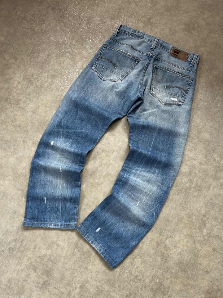 Vintage G-Star RAW 3301 Herren-Jeans Straight Fit Hellblau Ripped – S – Detailansicht