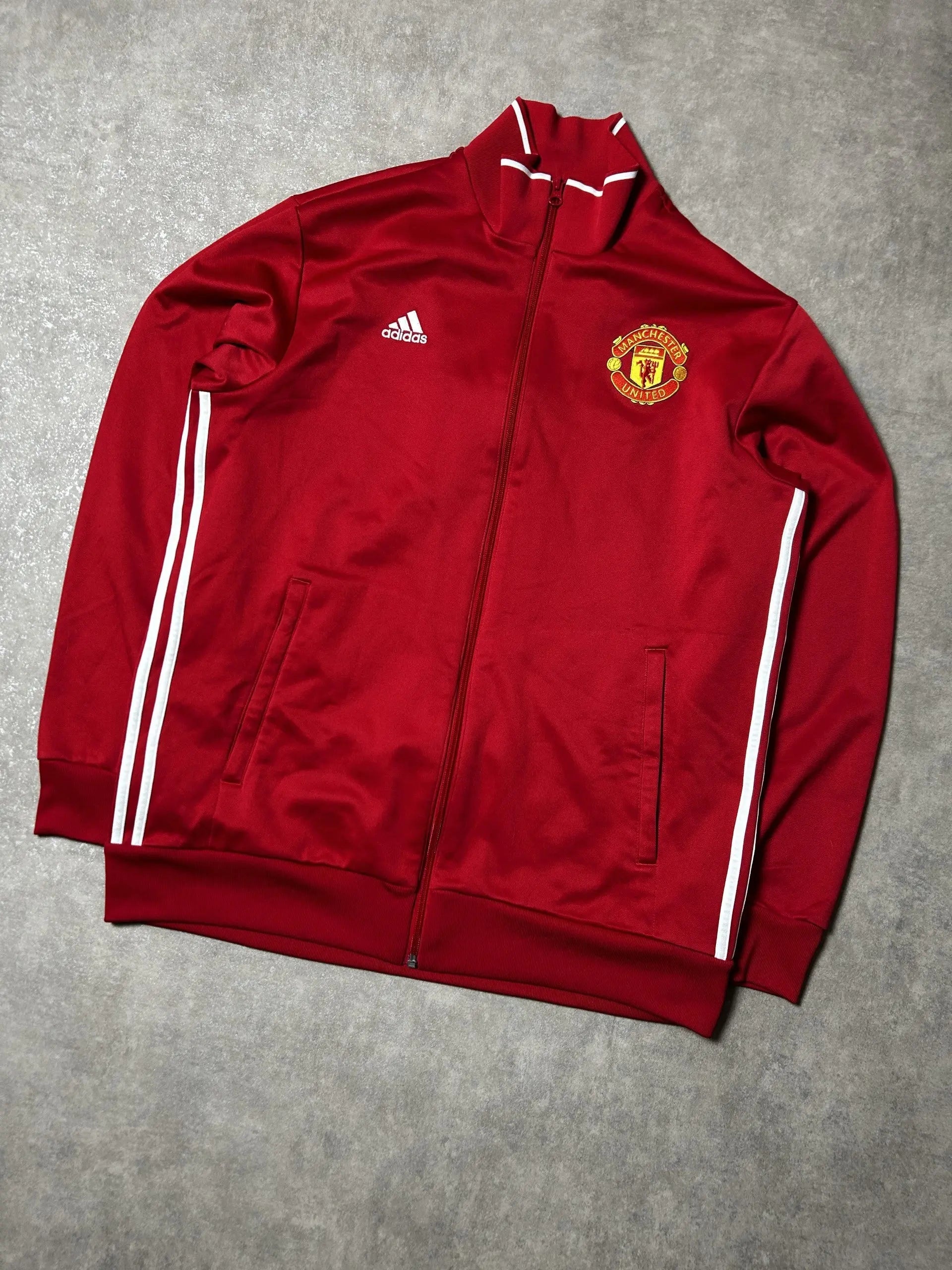 Vintage Adidas Manchester United Trainings Jacke Rot Klassische Drei Streifen – L