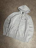 Vintage Polo Ralph Lauren Zip Hoodie Grau – Marineblau Pony Rider | Größe M