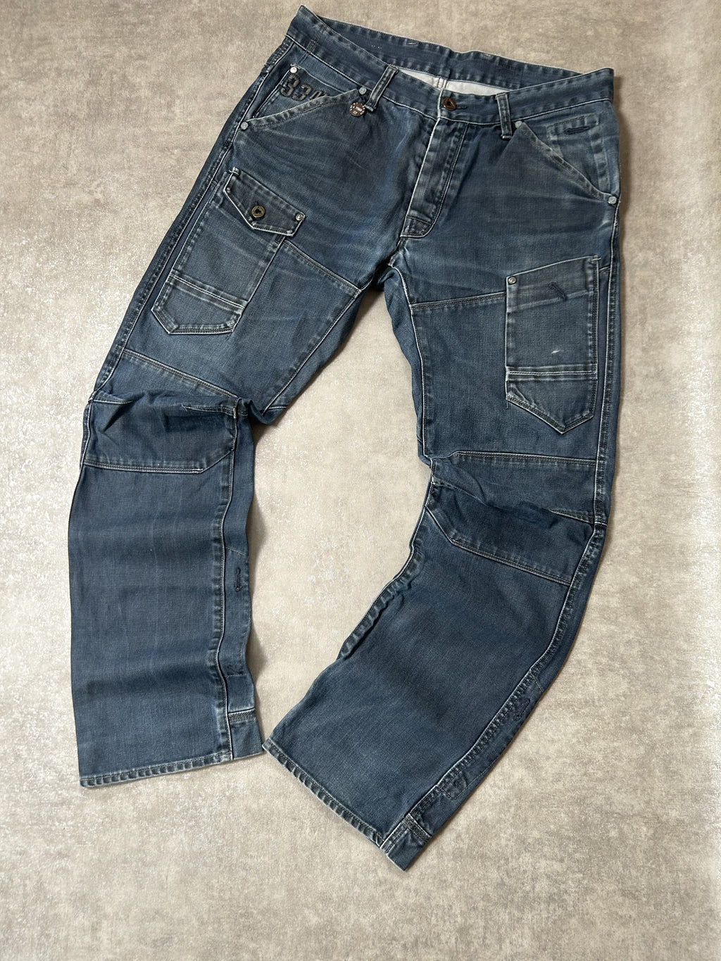 Vintage G-Star RAW Herren-Jeans 3301 Straight Fit Dunkelmarineblau Multi-Pocket Cargo