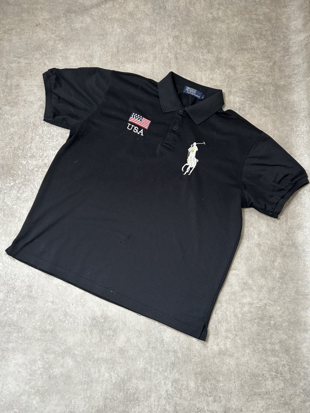 Vintage Polo Ralph Lauren Herren Poloshirt – USA Team Edition Schwarz Big Pony #3 | Moda de Clase