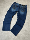 Vintage Miss Me Damen-Jeans Straight Fit Peace Crystal Marineblau