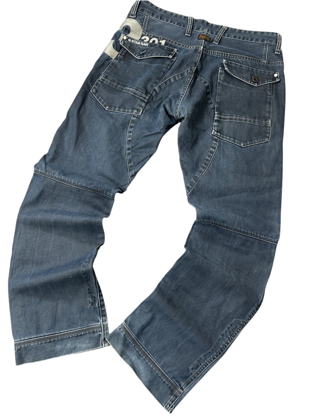 Vintage G-Star RAW Herren-Jeans 3301 Straight Fit Dunkelmarineblau Multi-Pocket Cargo – Detailansicht