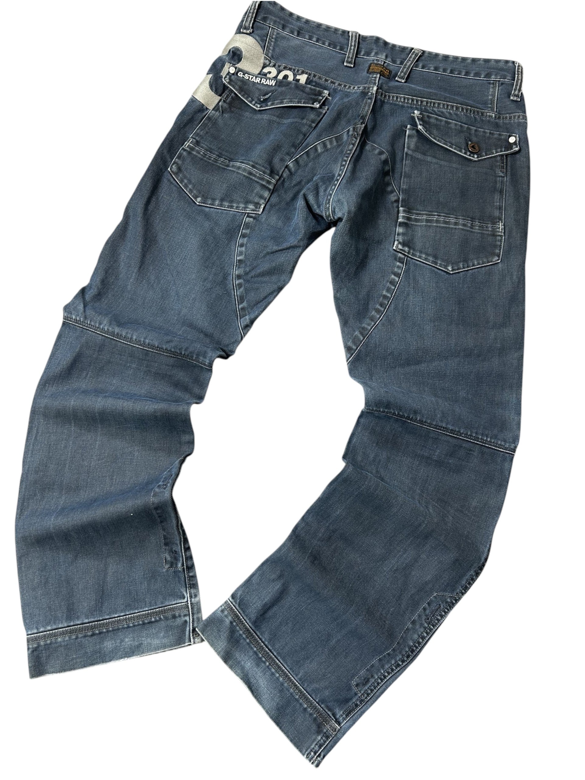 Vintage G-Star RAW Herren-Jeans 3301 Straight Fit Dunkelmarineblau Multi-Pocket Cargo – Detailansicht