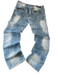EA7 Emporio Armani Jeans Light Blue Rückseite Leder-Taschen Metall-Plakette starke Waschung