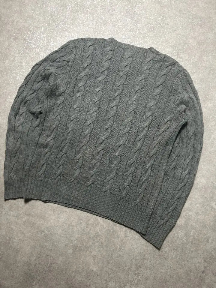 Vintage Ralph Lauren Zopfmuster Strickpullover Olivgrün Kaschmir Mischung – L – Detailansicht