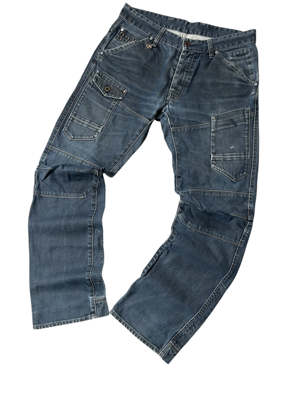 Vintage G-Star RAW Herren-Jeans 3301 Straight Fit Dunkelmarineblau Multi-Pocket Cargo
