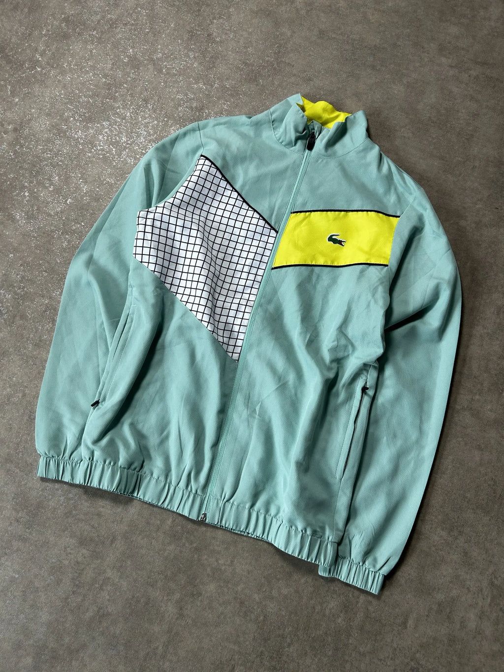 Vintage Lacoste Trainingsanzug Mint Grün Gelb Gitter – 16 – Detailansicht