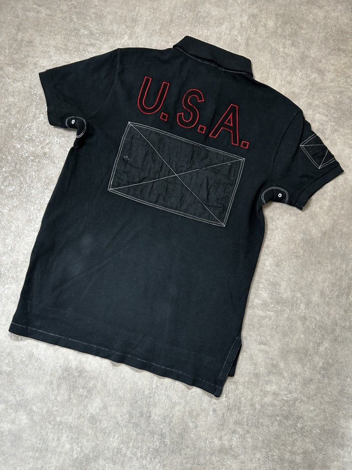 Vintage Polo Ralph Lauren Herren Poloshirt – USA GB Edition Schwarz Kontrastnähte | Moda de Clase