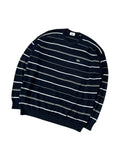 Vintage Lacoste Strickpullover Marineblau Gelb/Weiß Streifen – L