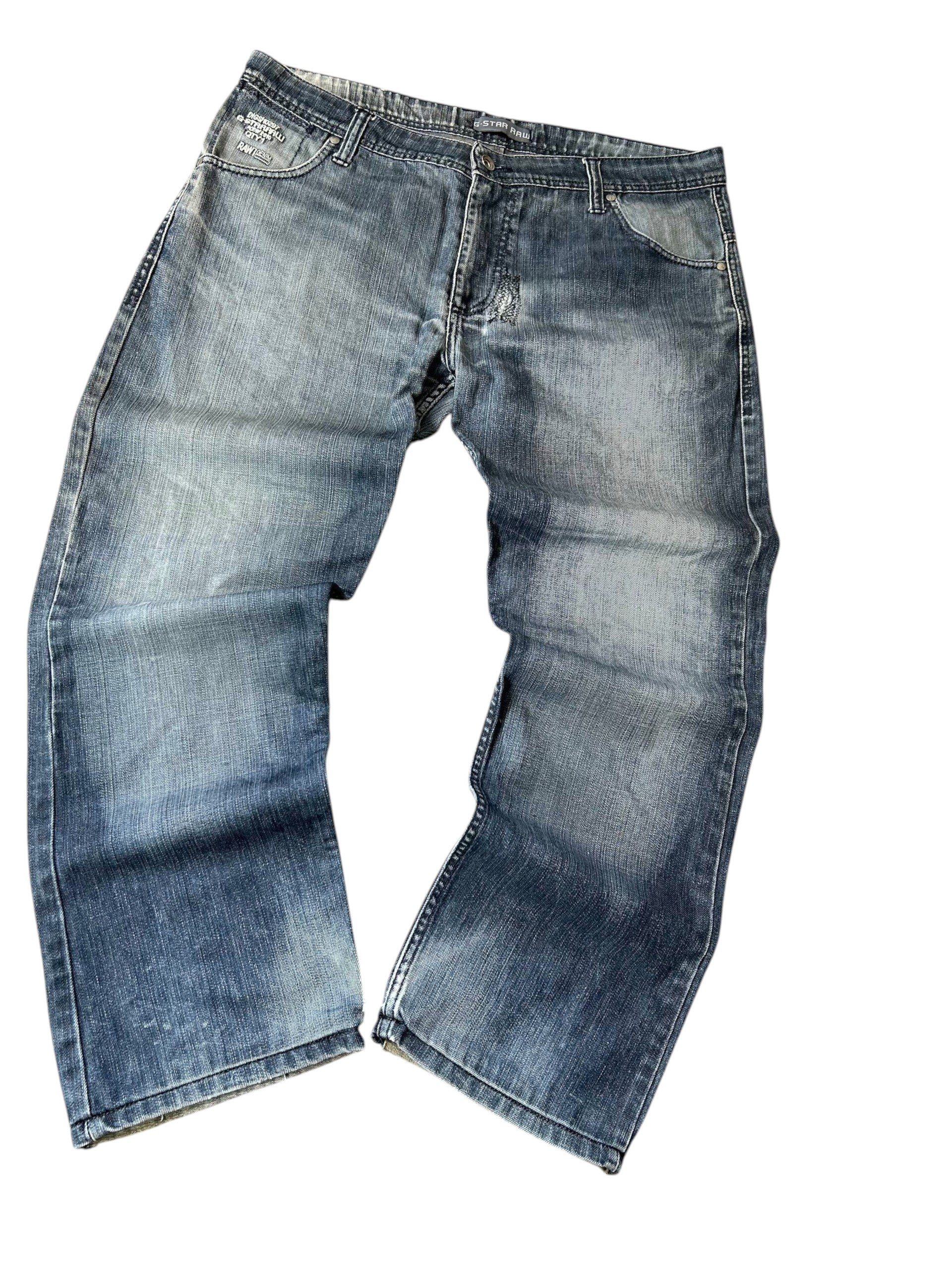 G-Star RAW 810 Jeans Medium Blue Vorderseite Straight Baggy Fit Fading-Waschung