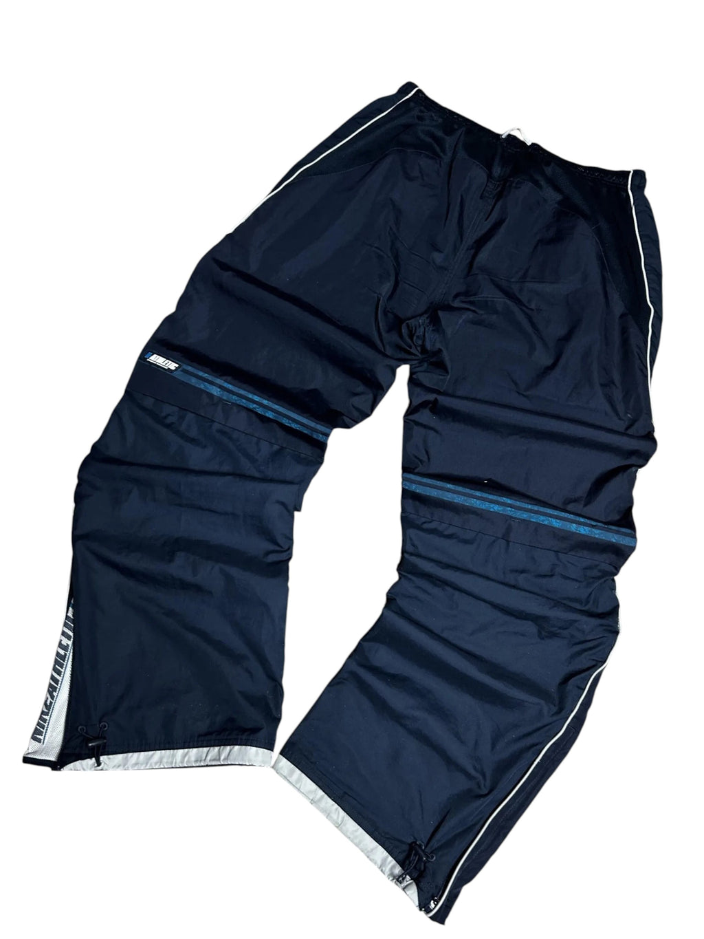 Vintage Nike Athletische Trainingshose Marineblau – Weißes Paspelierungs- & Beindruck | Größe L – Detailansicht