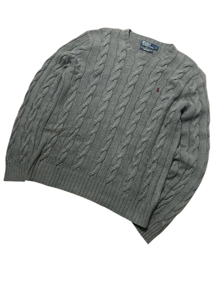 Vintage Ralph Lauren Zopfmuster Strickpullover Olivgrün Kaschmir Mischung – L