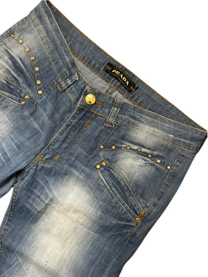 Vintage Prada Damen Straight Fit Jeans Kristall W31