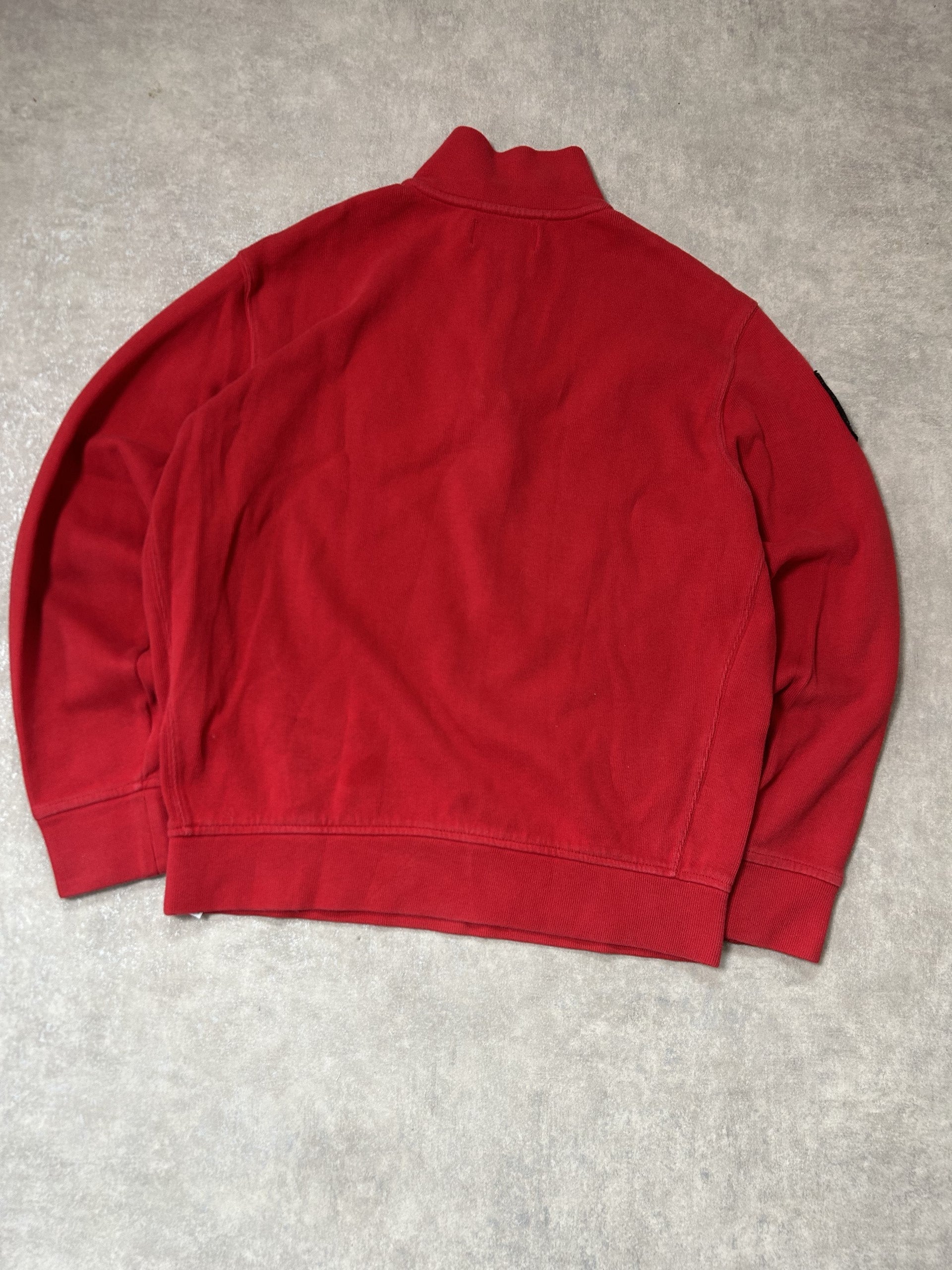 Vintage Polo Ralph Lauren Quarter-Zip Sweatshirt – Satt-Rot Big Pony 1933-34 Ski-Patch Gr. M | Moda de Clase