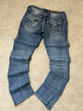 Vintage Rock Revival Damen Straight-Bootcut Jeans – Medium Blue Whisker Wash Distressed Y2K W27 | Moda de Clase