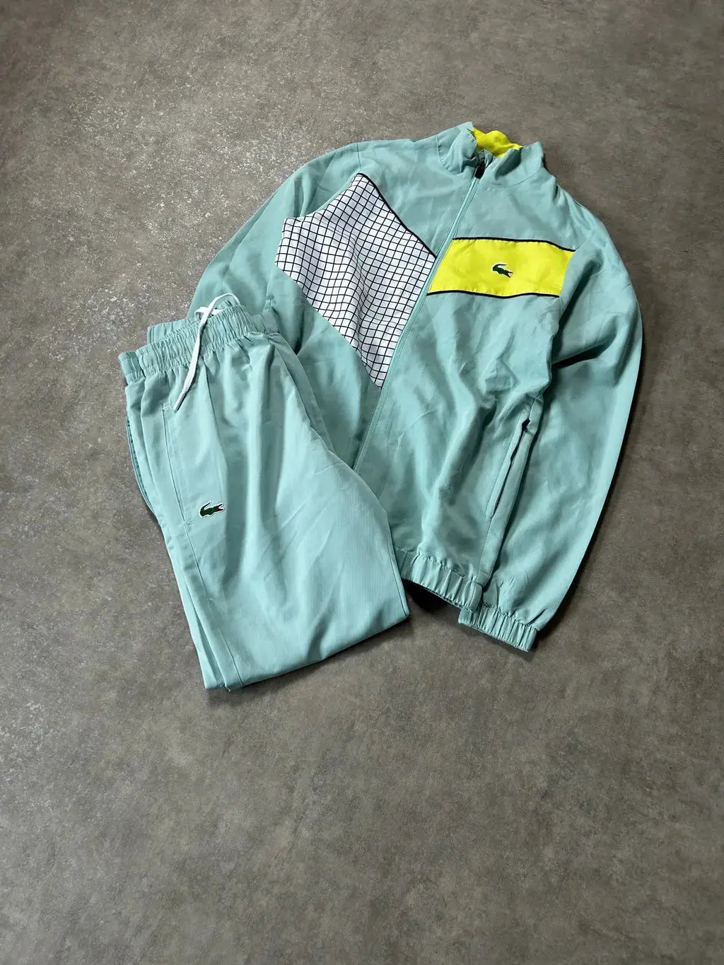 Vintage Lacoste Trainingsanzug Mint Grün Gelb Gitter – 16
