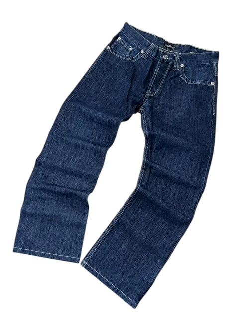 modadeclase Vintage Emporio Armani Jeans in Marineblau mit Straight Leg Schnitt aus 100% Baumwoll-Denim